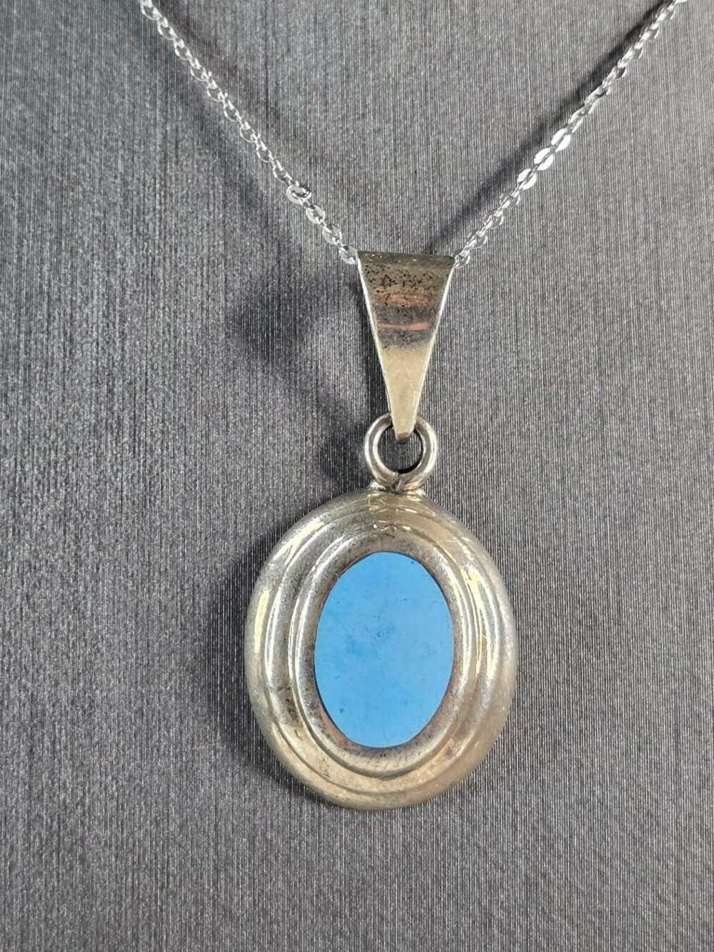 Womens Vintage Estate Sterling Silver Turquoise Pendant & Necklace 7.4g E6637